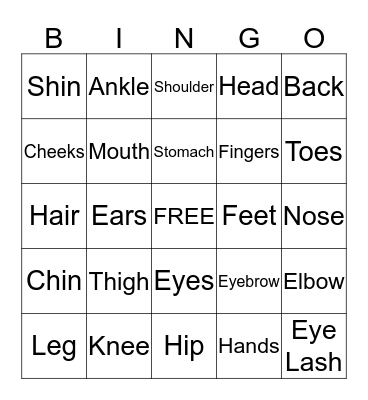 Parts of the Body  Bingo Card