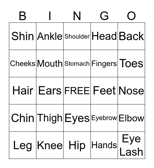 Parts of the Body  Bingo Card