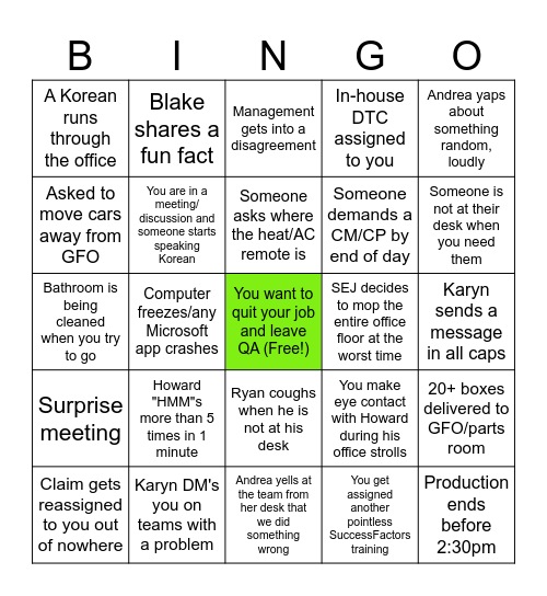 QA-I Bingo Card