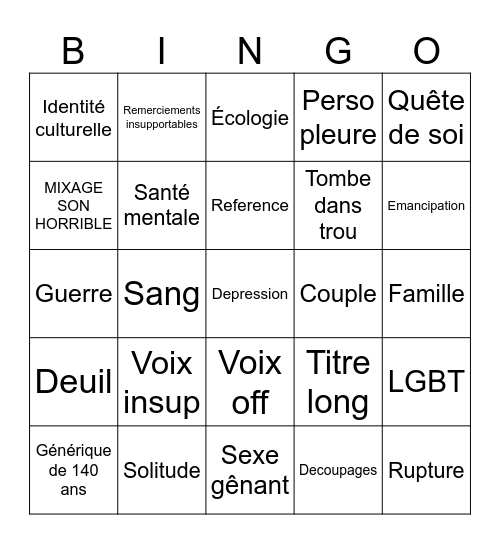 FFE Bingo Card