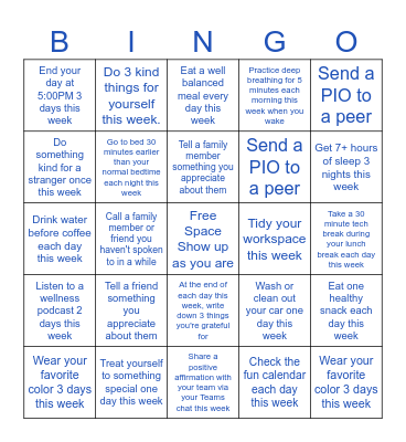 Mind/Body Challenge 2026 Week 3 Bingo Card