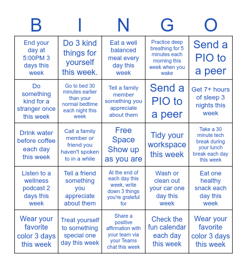 Mind/Body Challenge 2026 Week 3 Bingo Card