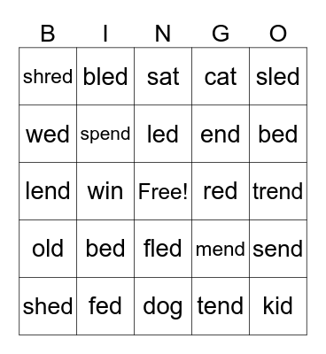 ed word family Bingo Card