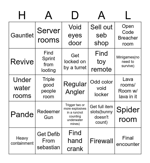 Hadal Blacksite Bingo Card Bingo Card
