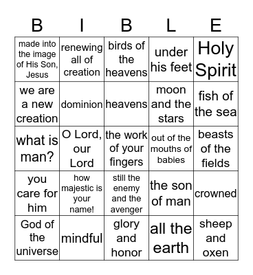 January 8 - Psalm 8 Bingo Card