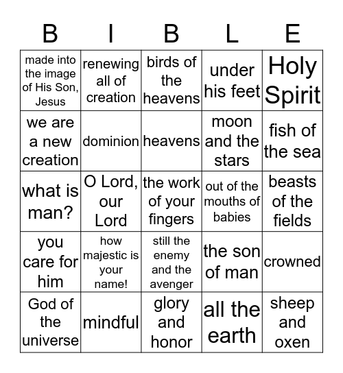 January 8 - Psalm 8 Bingo Card