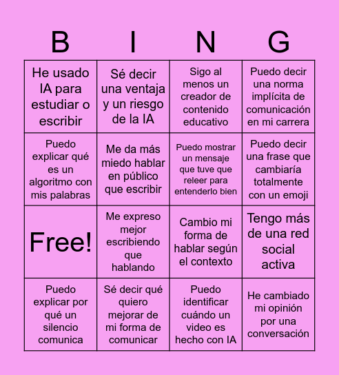 Bingo comunicativo Bingo Card