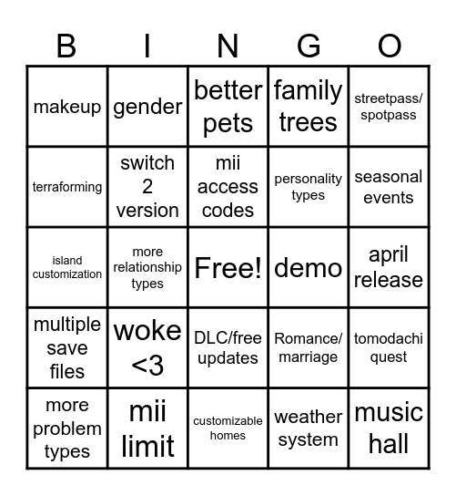 Untitled Bingo Card