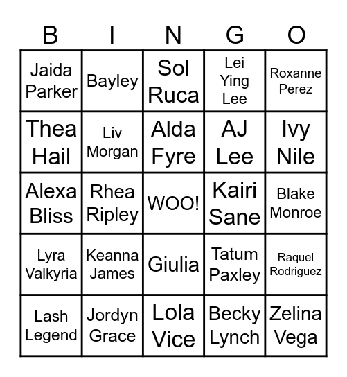 Women's Royal Rumble Bingo Card