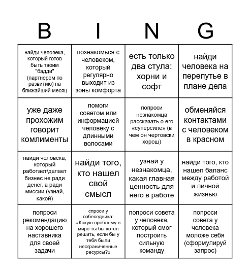 Саппорт Бинго Bingo Card