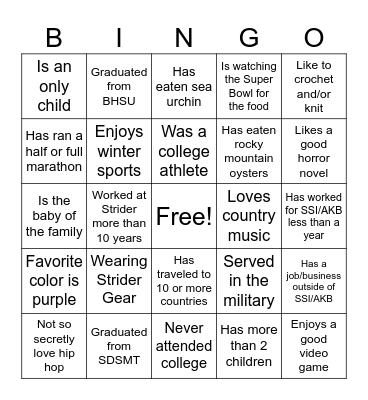 Get to Know You Bingo Card