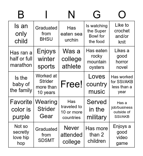 Get to Know You Bingo Card