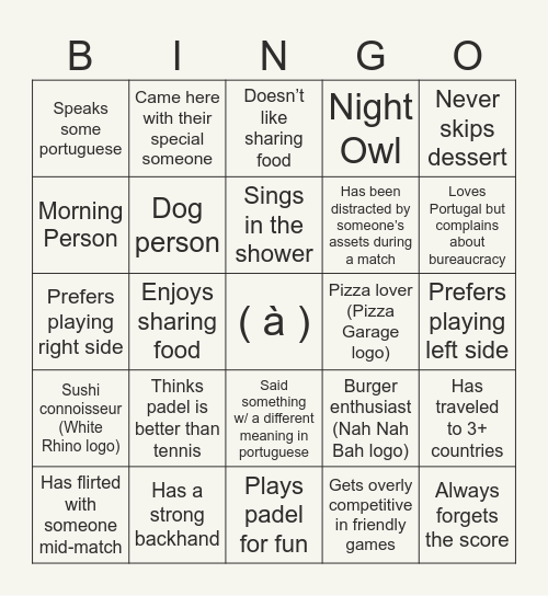 Clube de ténis e padel de Lagos | Nah Nah Bah 2026 Bingo Card