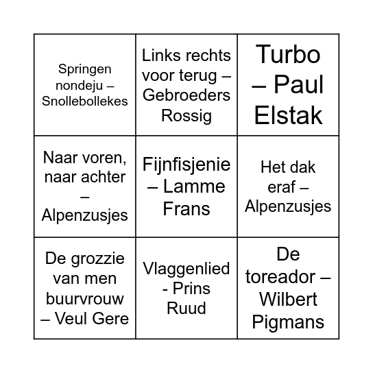 Stokers Muziek Bingo - Ronde 2 Bingo Card