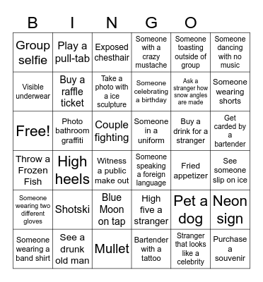 Pub Crawl Bingo Card