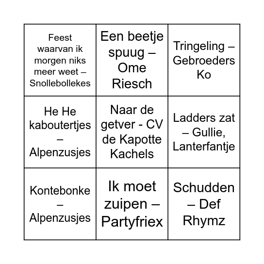 Stokers Muziek Bingo - Ronde 3 Bingo Card