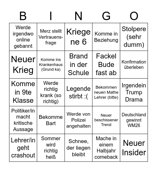 Bingo 2026 Bingo Card