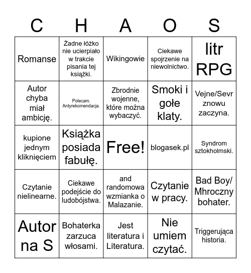 Chaos Bingo Card