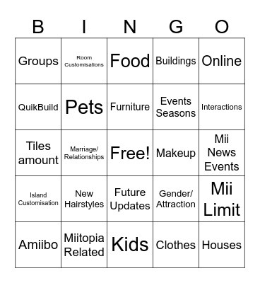 Tomodachi Life Livin The Life Bingo Card