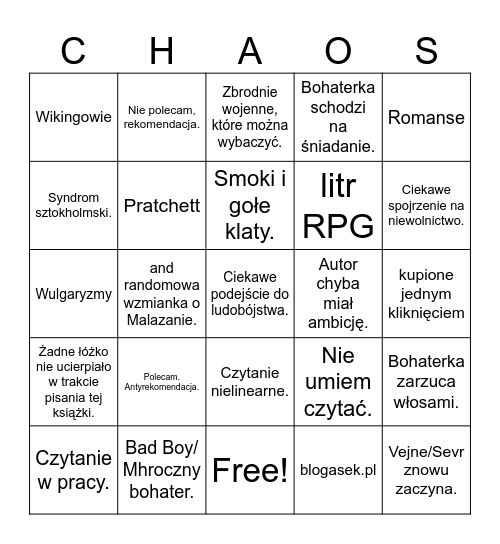Chaos Bingo Card