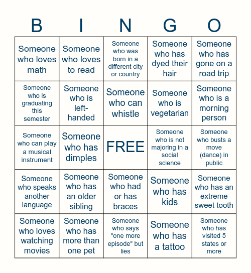 Getting to Know You Bingo! Bingo Card