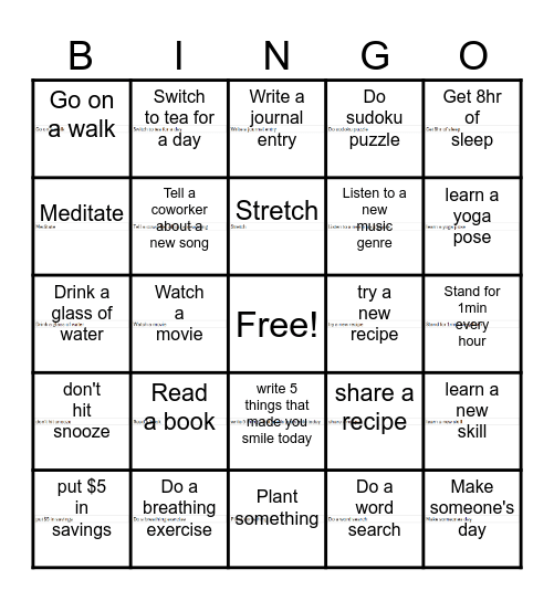 Wellness February Bingo Card