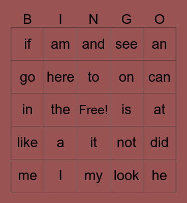 Sight Words List 1 Bingo Card