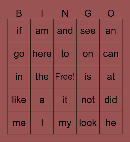 Sight Words List 1 Bingo Card