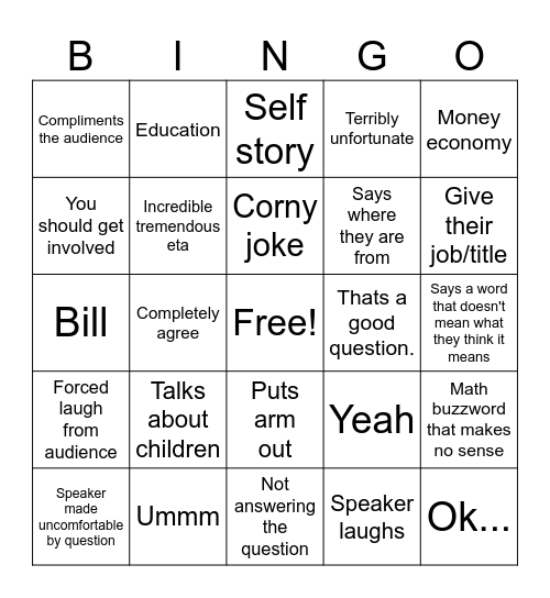 SHED speaker bingo Card