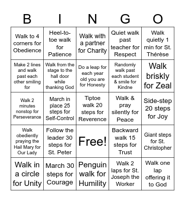 Catholic Mileage Club Bingo Card