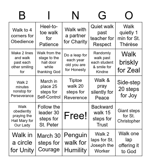 Catholic Mileage Club Bingo Card