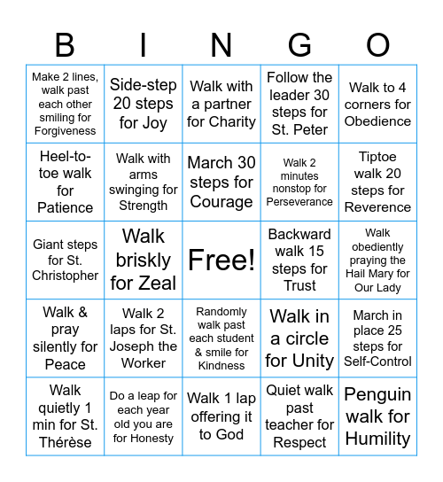 Catholic Mileage Club Bingo Card
