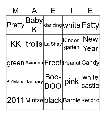 Ka'Marie Bingo Card