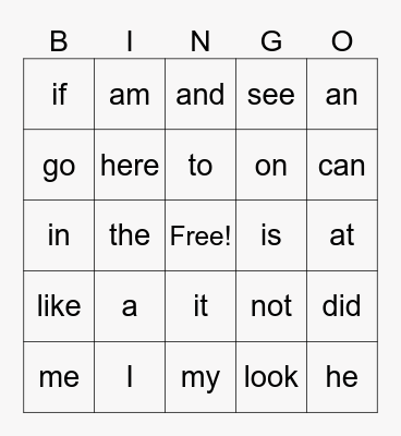 Sight Words List 1 Bingo Card