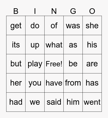 Sight Words List 2 Bingo Card