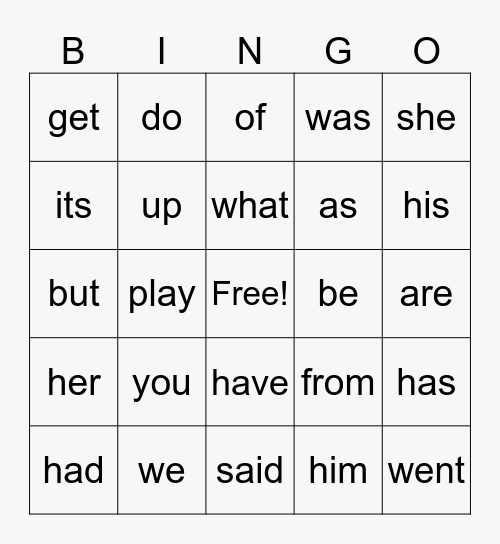 Sight Words List 2 Bingo Card