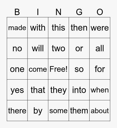 Sight Words List 3 Bingo Card
