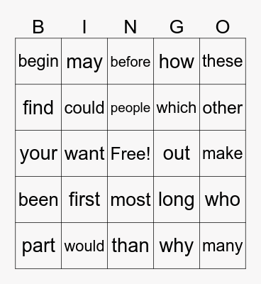 Sight Words List 4 Bingo Card