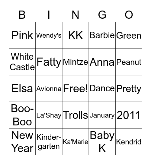 Ka'Marie Bingo Card