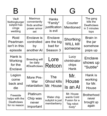 Fallout S2E7 Bingo Card