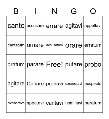 Latin Ch. 1-6 Verbs Declensions Bingo Card