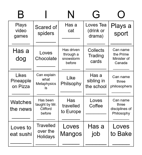 DAY ONE BINGO Card