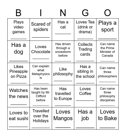 DAY ONE BINGO Card