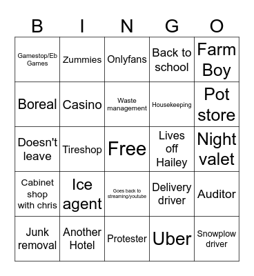Justyn New Job Bingo Card
