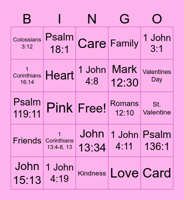 Valentines Scripture Bingo Card
