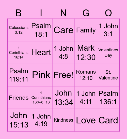 Valentines Scripture Bingo Card