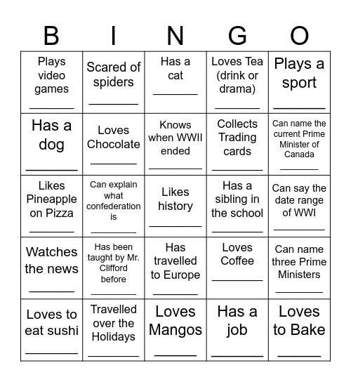 DAY ONE BINGO Card