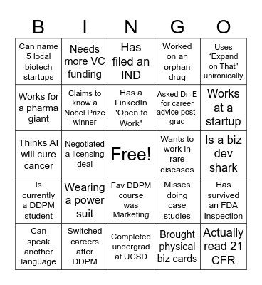 DDPM Alumni Mixer Bingo Card