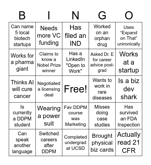 DDPM Alumni Mixer Bingo Card