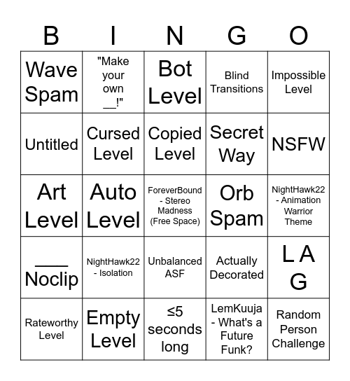 Recent Tab Bingo Card